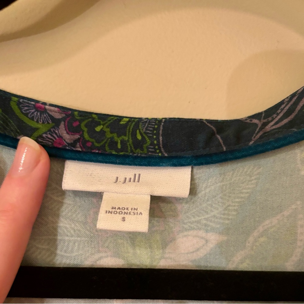 FINAL SALE $10 J Jill Teal Floral V-Neck Midi Dress Size Small - Modest, Spring - Picture 6 of 8